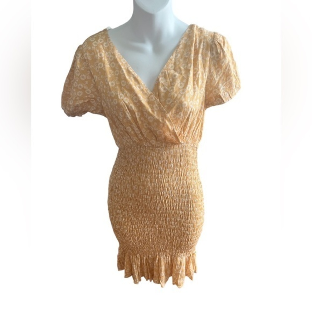 Lumiere Yellow Sunflower Short Sleeve Stretch Peasant‎ Dress SZ small NWT